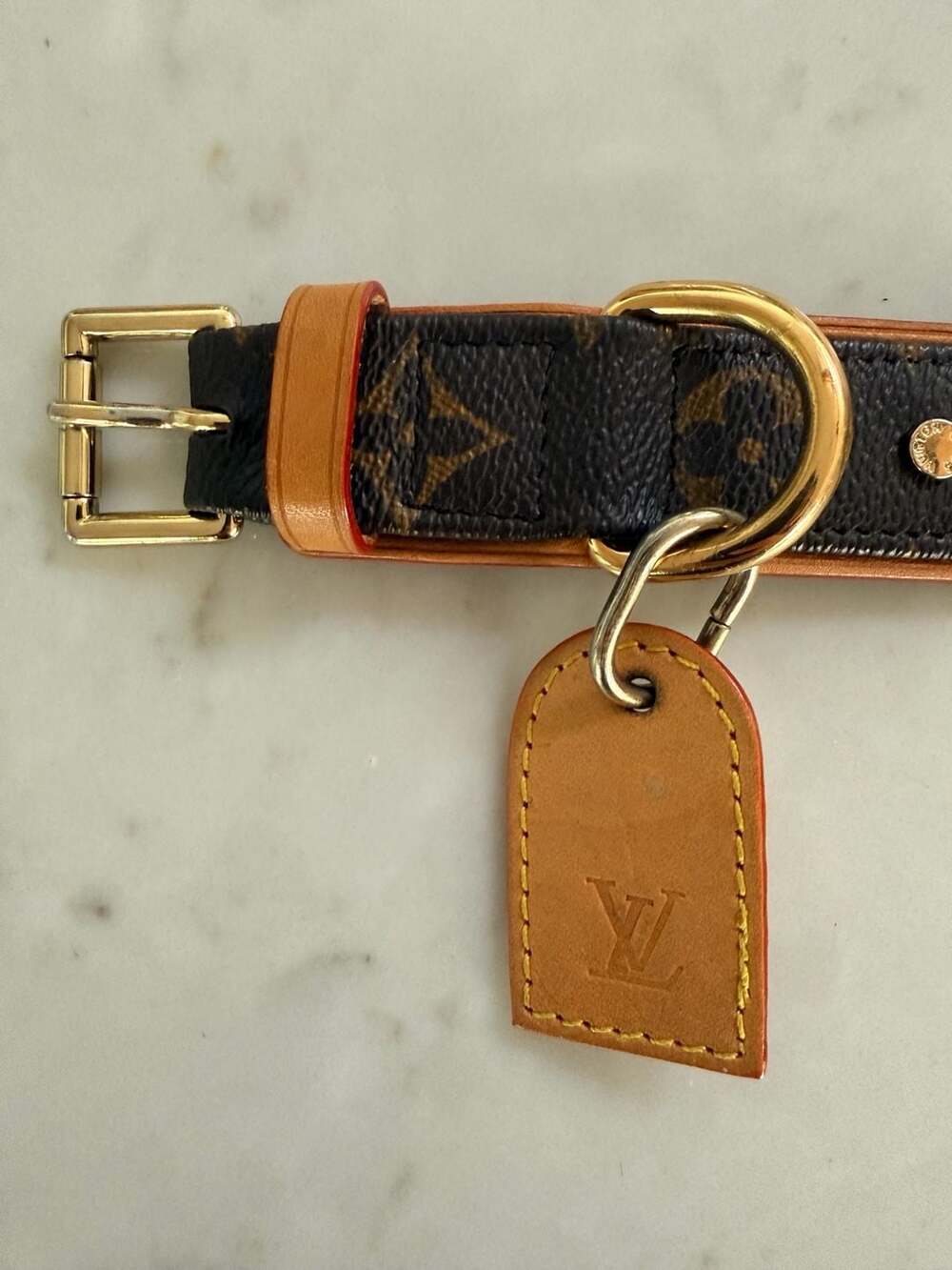 Authentic Louis Vuitton Baxter Monogram Dog Collar Large France LV Leather Pet - Picture 2 of 11